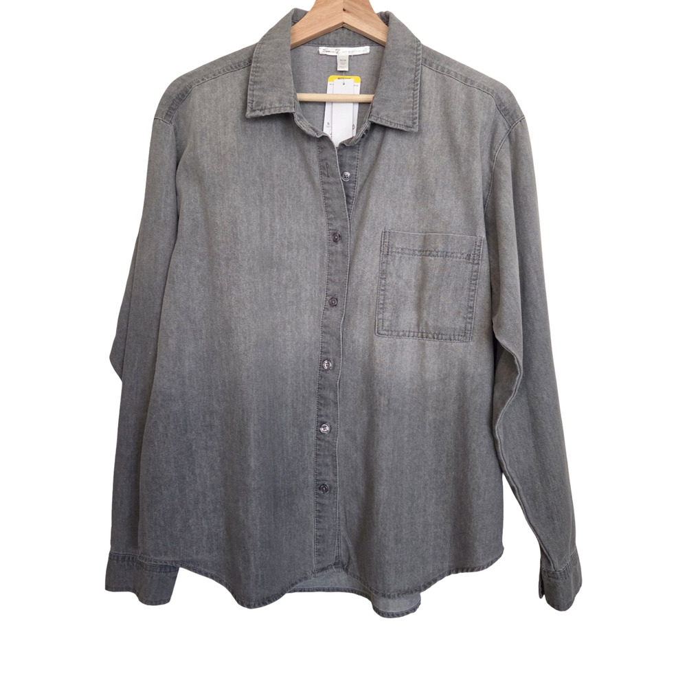 NWT Seven7 | Ombre Button Up Shirt in Smoke Solid Chambray Denim Shirt